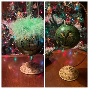 Grinch Face Glitter Ornaments With Hair & Without Dr. Seuss You’re A Mean One
